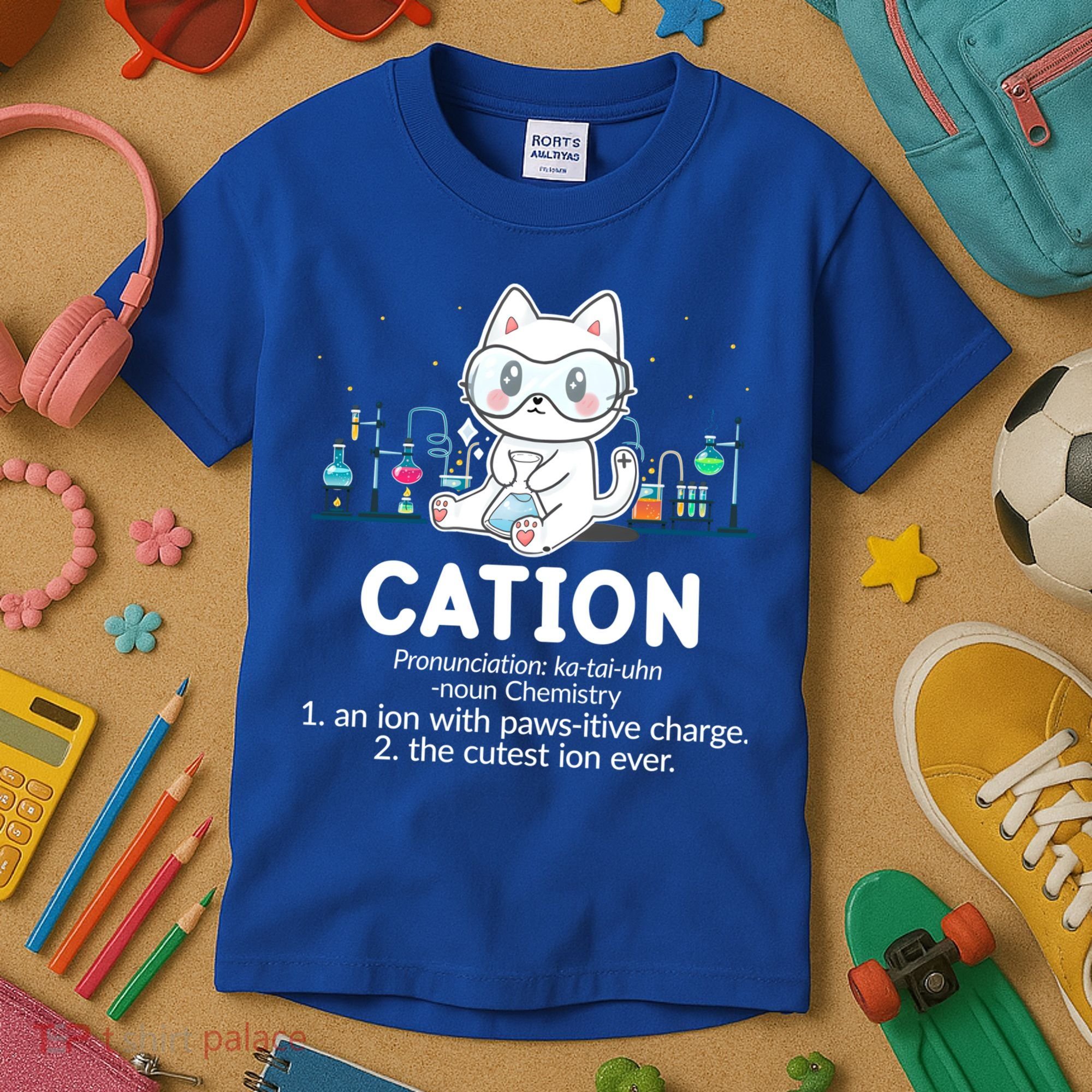 Chemistry Humor Science Teacher Cat Pun Cation Gift Kids T-Shirt