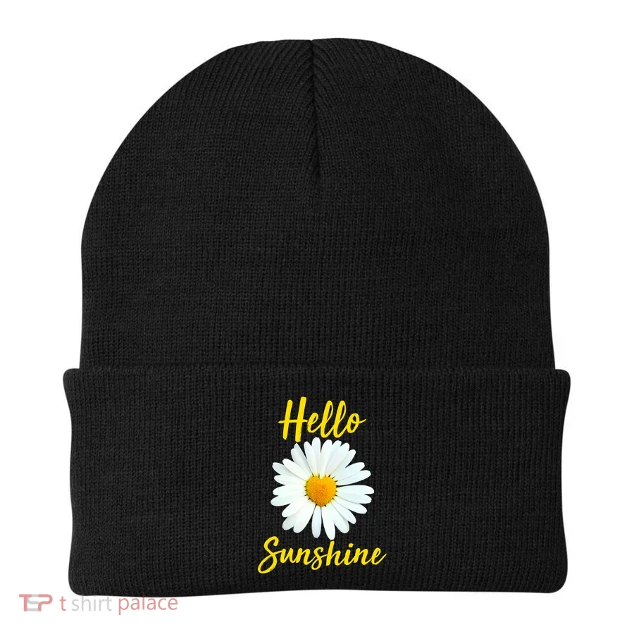 Cute Hello Sunshine Heart Daisy Flower Beanie