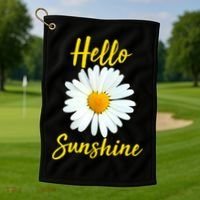 Cute Hello Sunshine Heart Daisy Flower Golf Towel thumb 1