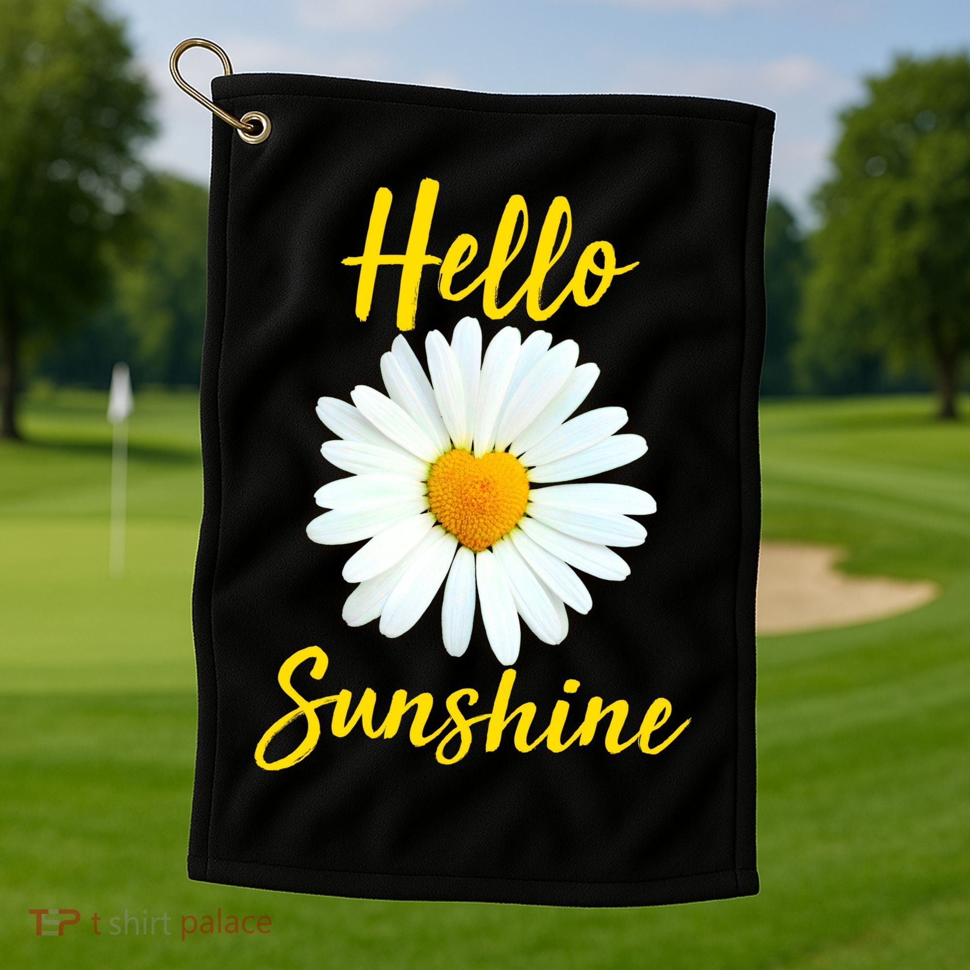 Cute Hello Sunshine Heart Daisy Flower Golf Towel