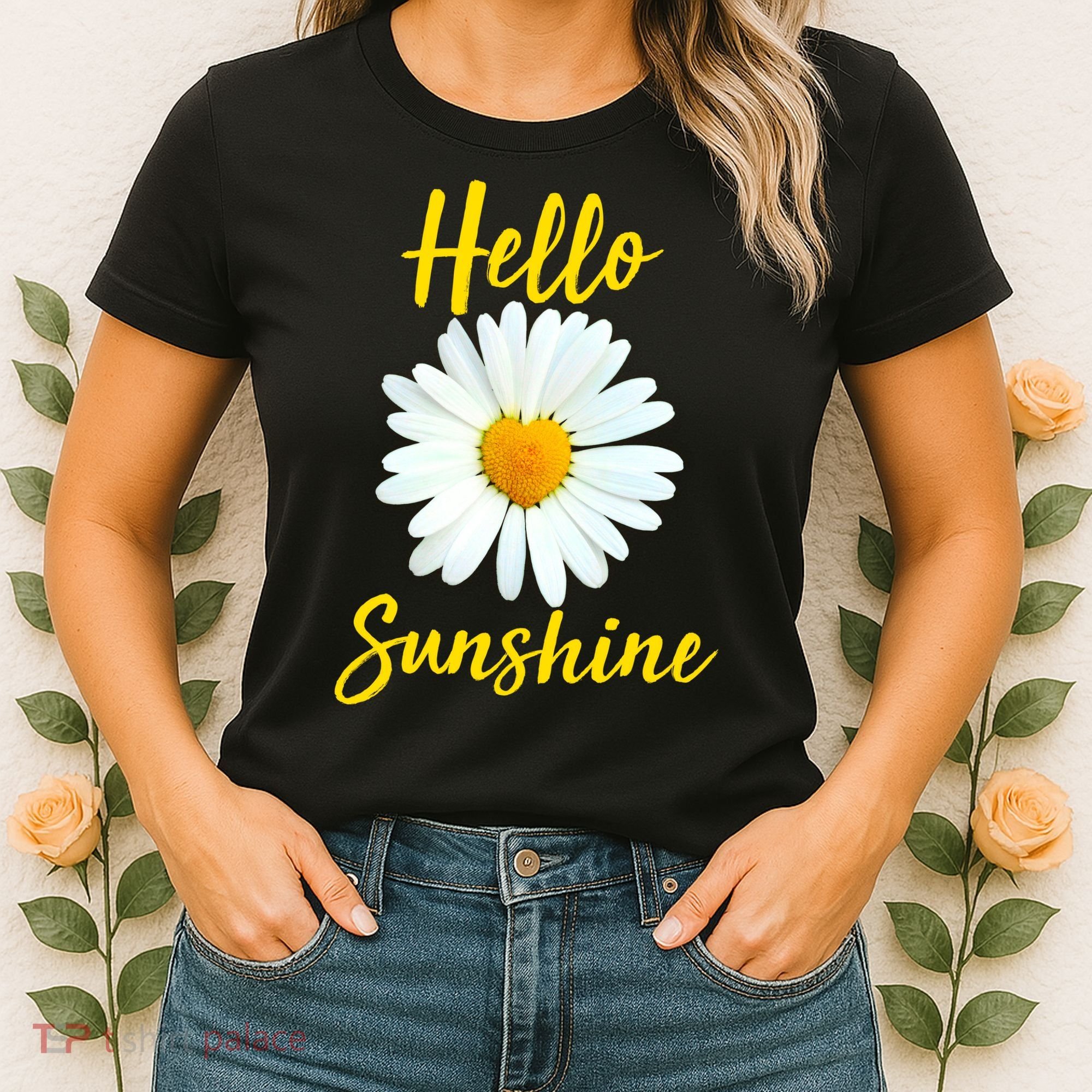 Cute Hello Sunshine Heart Daisy Flower Women's T-Shirt