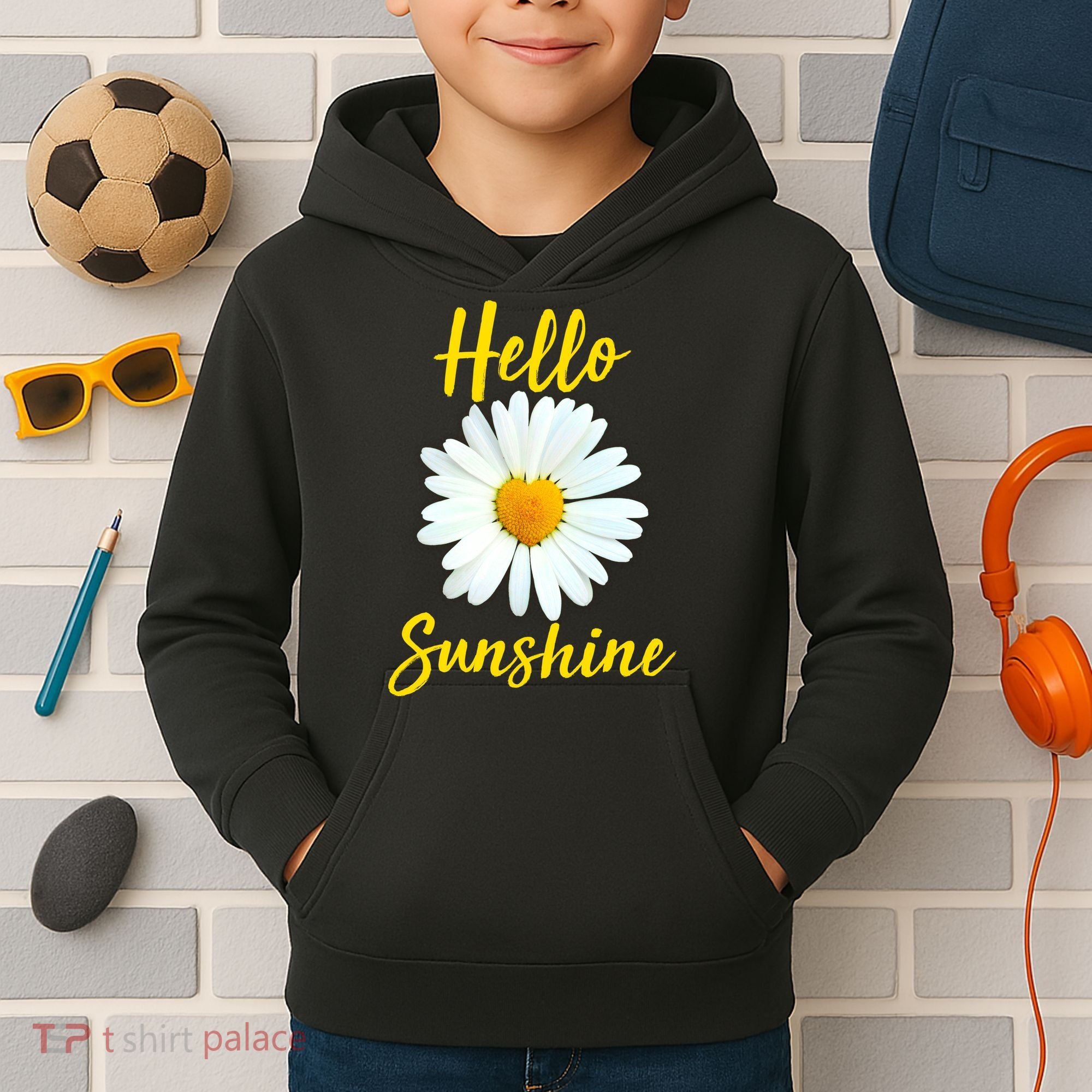 Cute Hello Sunshine Heart Daisy Flower Kids Hoodie