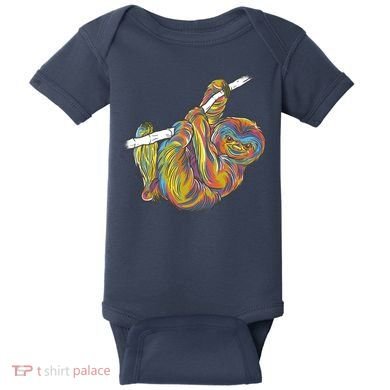 Colorful Hanging Sloth Baby Bodysuit