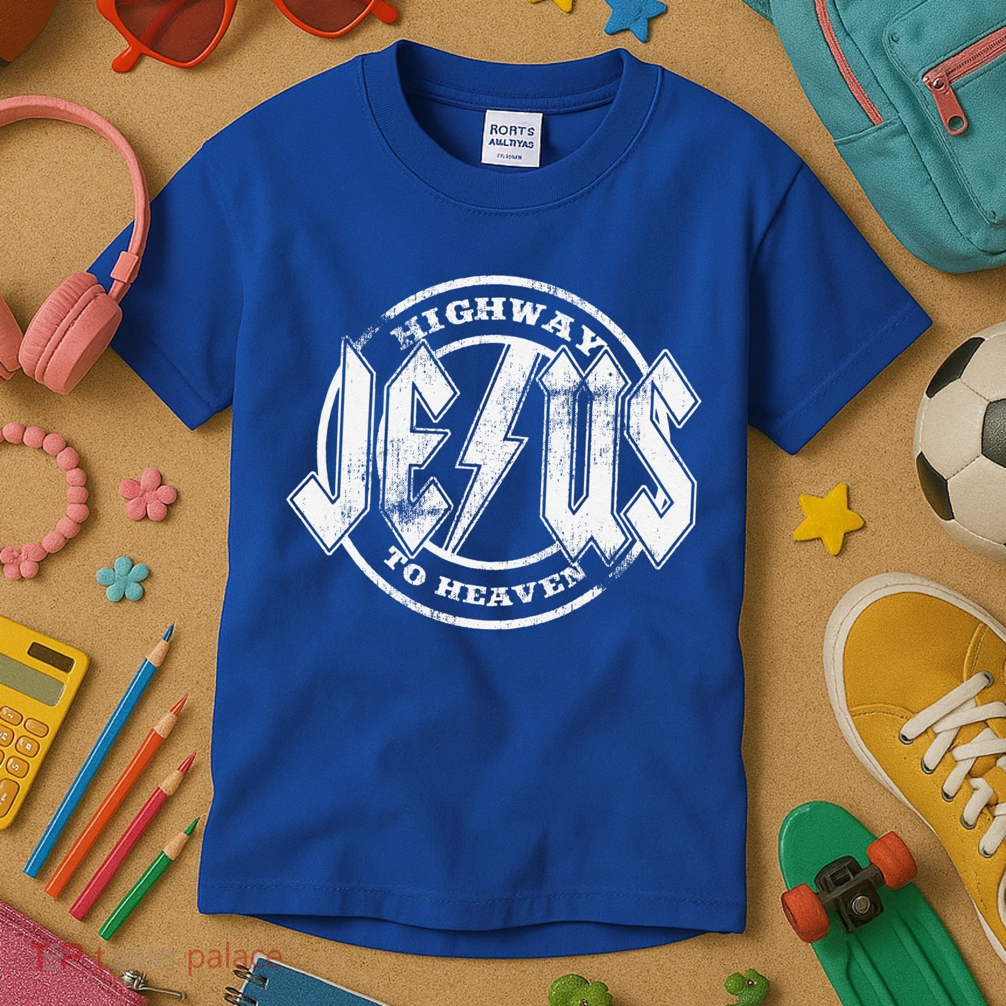 Christian Highway To Heaven Rock N Roll Jesus Kids T-Shirt