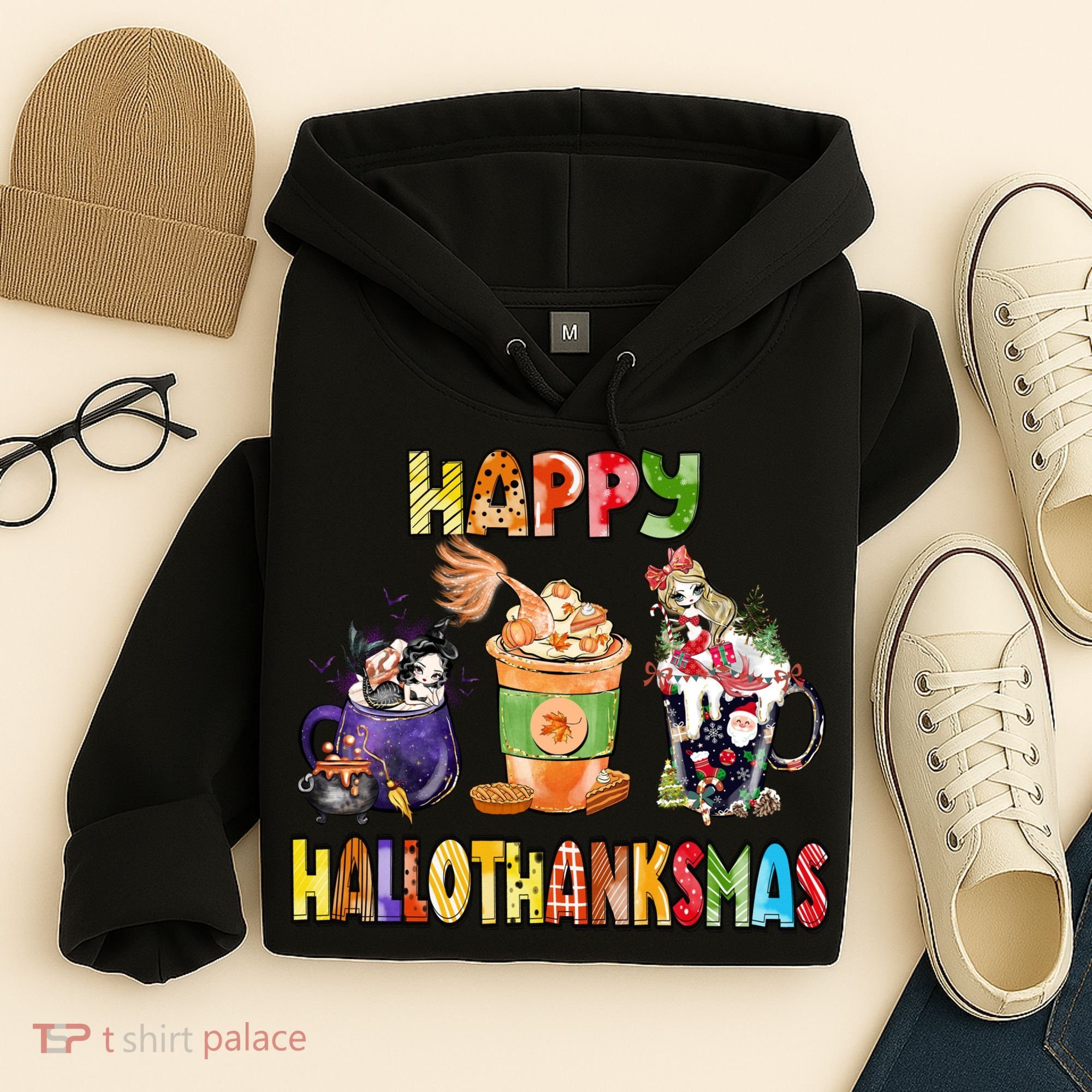 Coffee Halloween Thanksgiving Christmas Happy Hallothanksmas Hoodie