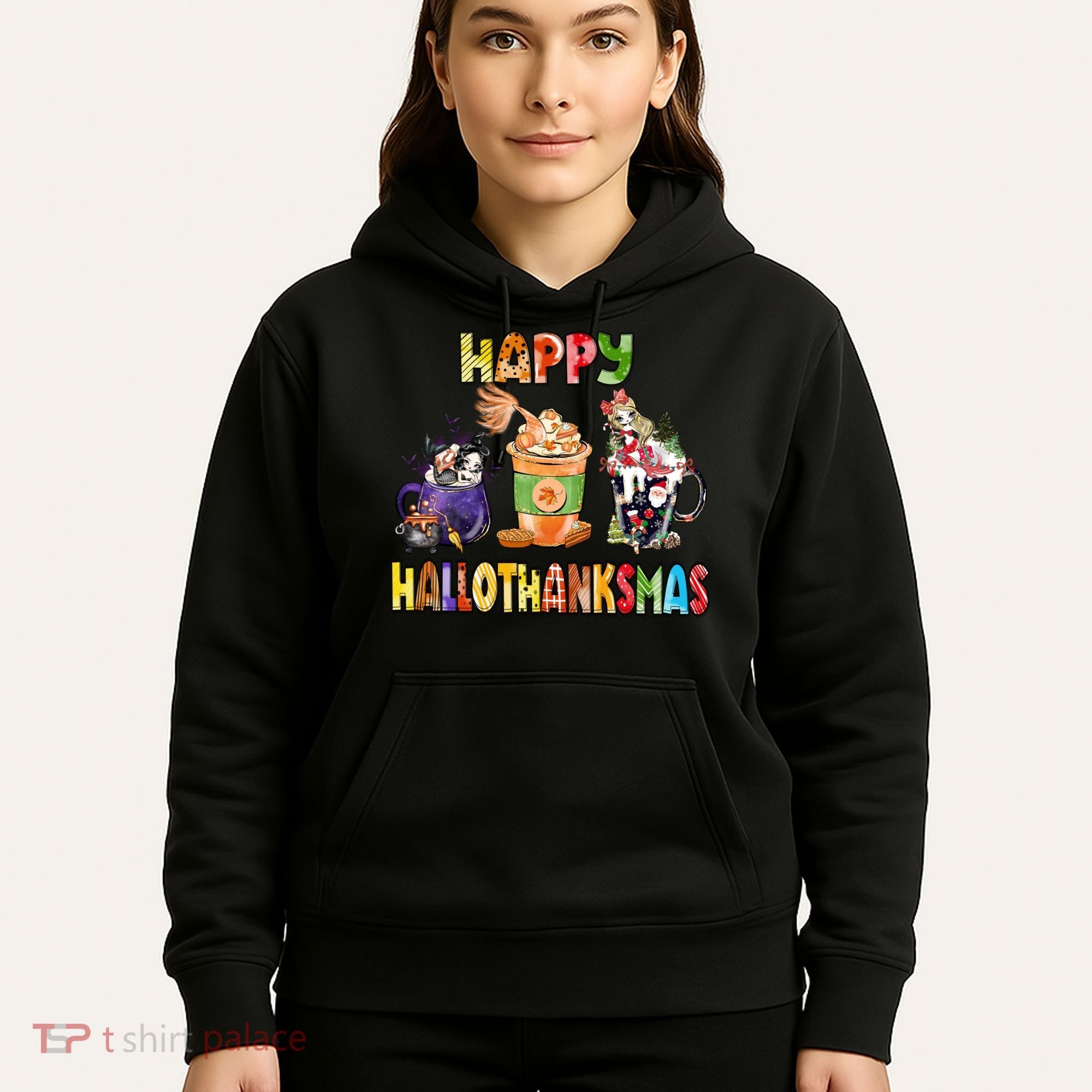 Coffee Halloween Thanksgiving Christmas Happy Hallothanksmas Hoodie