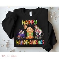 Coffee Halloween Thanksgiving Christmas Happy Hallothanksmas Sweatshirt thumb 2