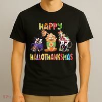 Coffee Halloween Thanksgiving Christmas Happy Hallothanksmas T-Shirt thumb 3
