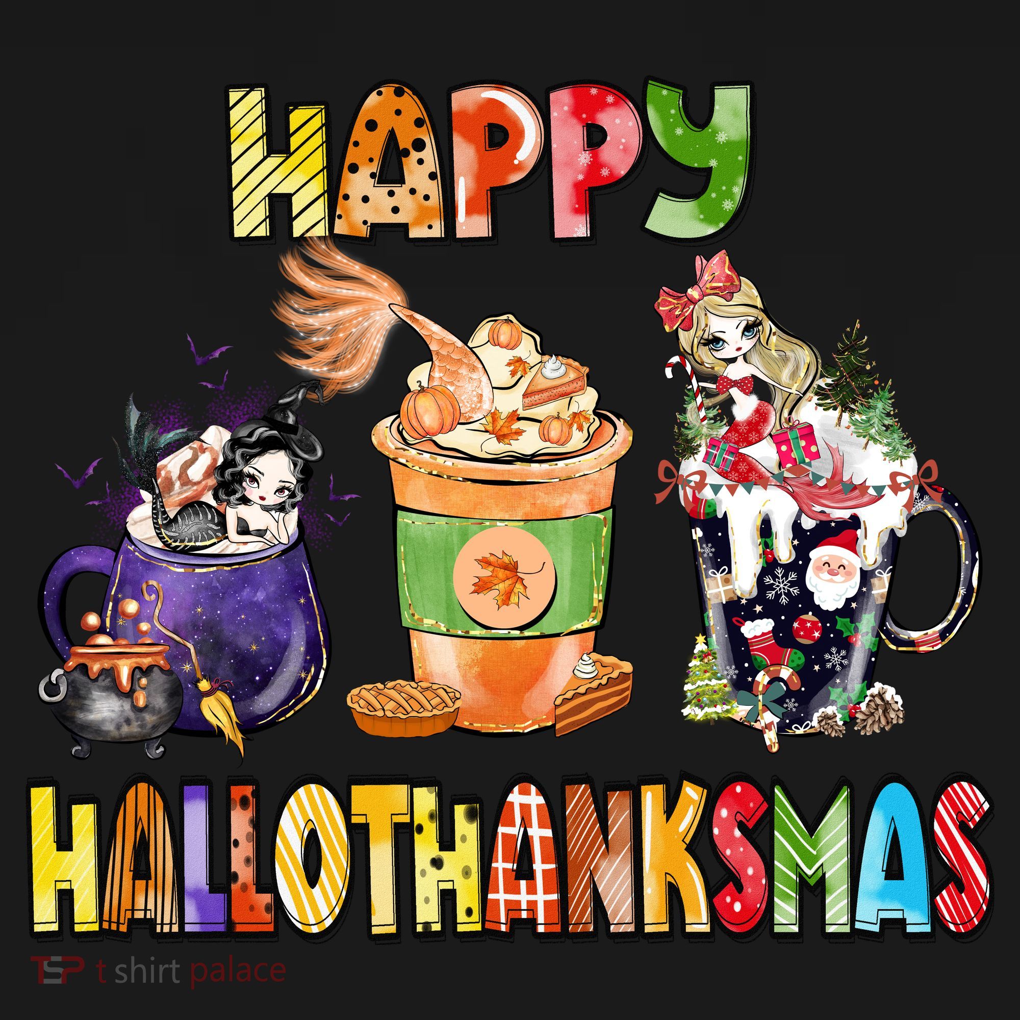 Coffee Halloween Thanksgiving Christmas Happy Hallothanksmas Women's Hoodie