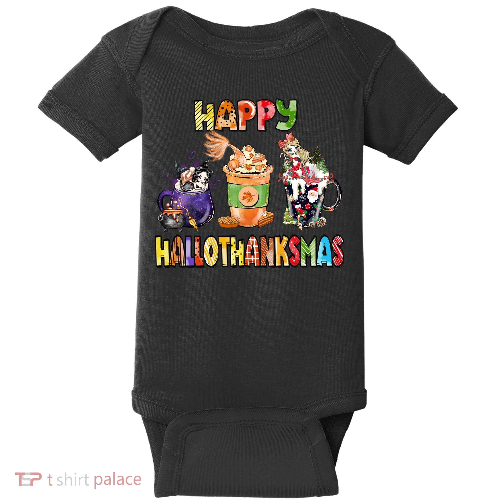 Coffee Halloween Thanksgiving Christmas Happy Hallothanksmas Baby Bodysuit