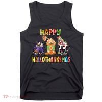 Coffee Halloween Thanksgiving Christmas Happy Hallothanksmas Tank Top thumb 0