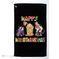 Coffee Halloween Thanksgiving Christmas Happy Hallothanksmas Golf Towel thumb 0