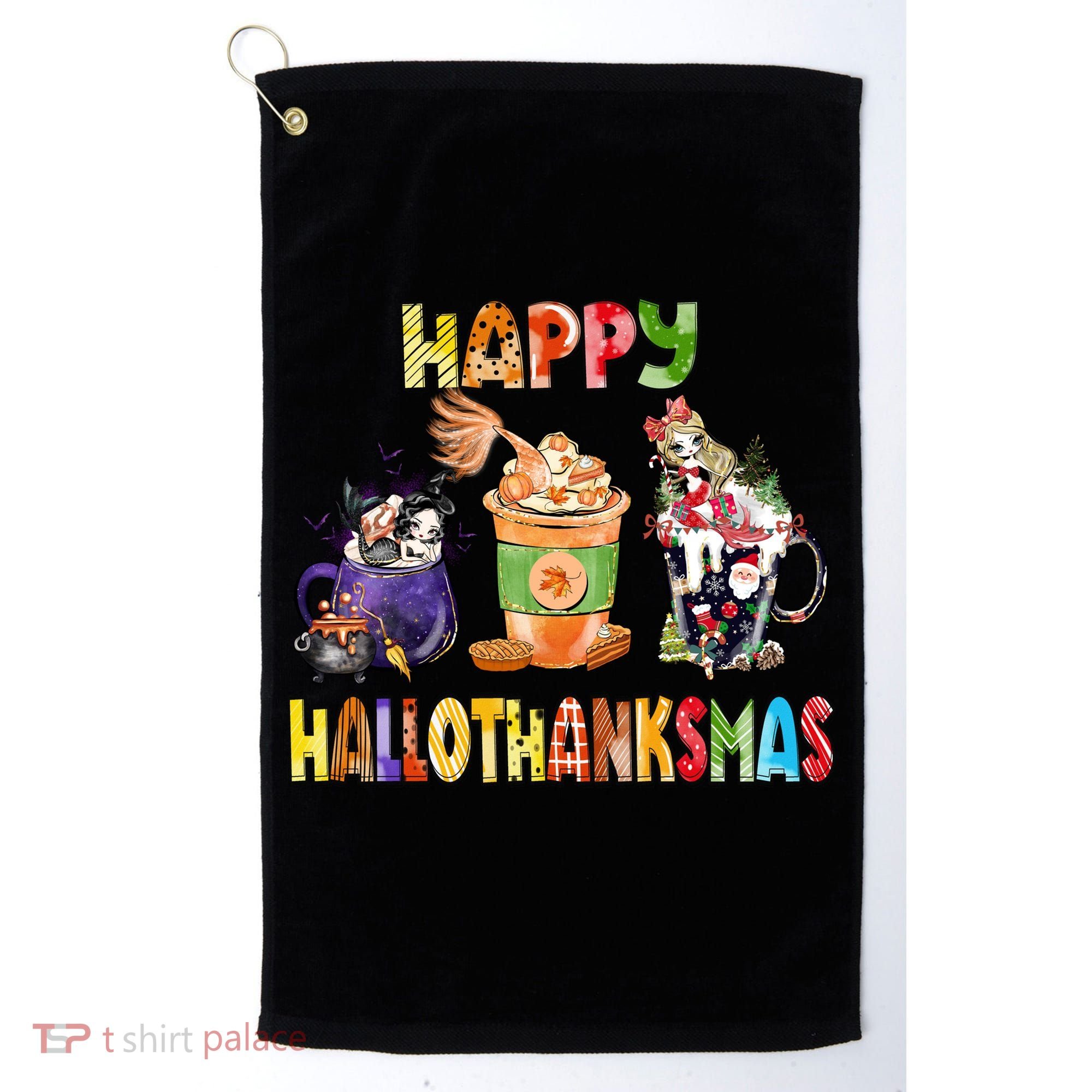 Coffee Halloween Thanksgiving Christmas Happy Hallothanksmas Golf Towel