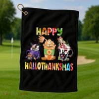 Coffee Halloween Thanksgiving Christmas Happy Hallothanksmas Golf Towel thumb 1