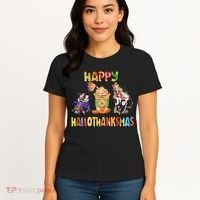 Coffee Halloween Thanksgiving Christmas Happy Hallothanksmas Women's T-Shirt thumb 4