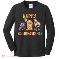 Coffee Halloween Thanksgiving Christmas Happy Hallothanksmas Kids Long Sleeve Shirt thumb 0
