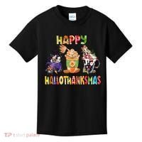 Coffee Halloween Thanksgiving Christmas Happy Hallothanksmas Kids T-Shirt thumb 0