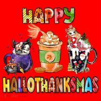 Coffee Halloween Thanksgiving Christmas Happy Hallothanksmas Santa Hat thumb 1