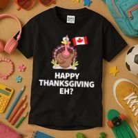 Canadian Happy Thanksgiving EH? Funny Turkey Dinner Kids T-Shirt thumb 3