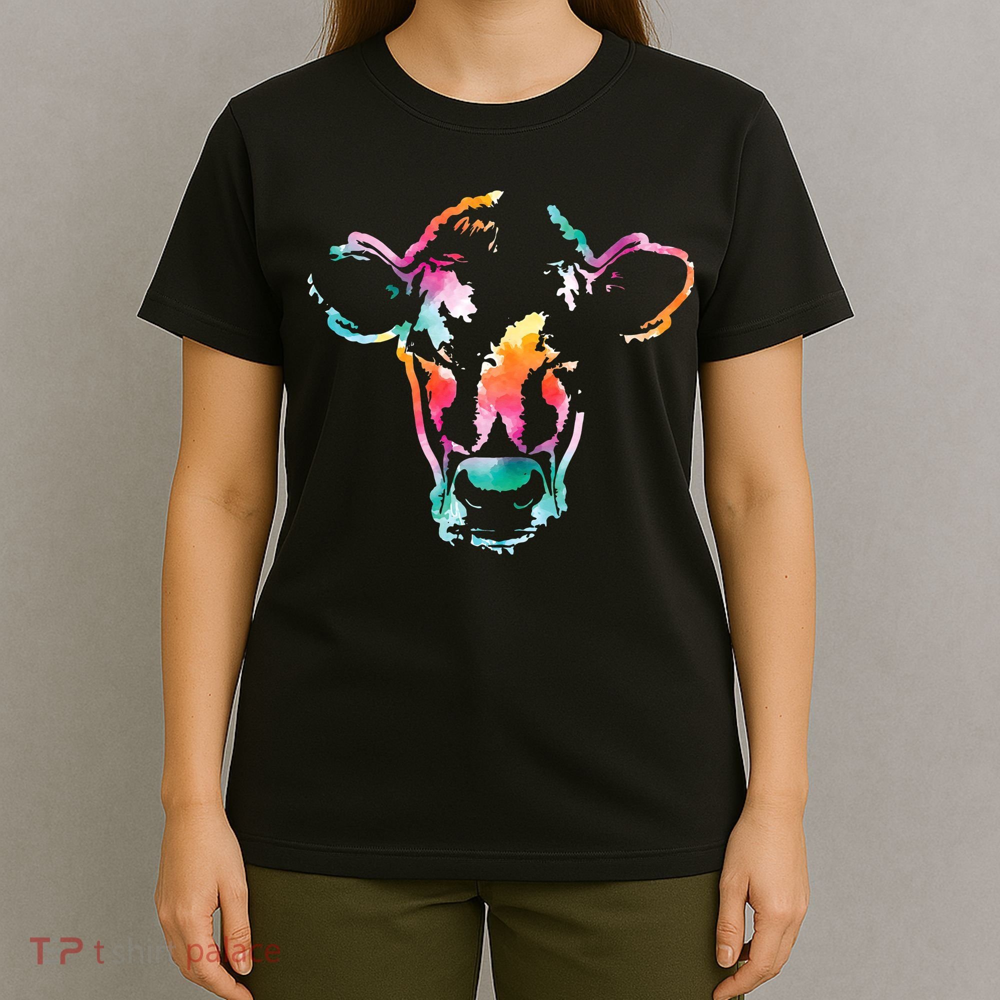 Cow Head Watercolor Art Farm Cow Lover T-Shirt