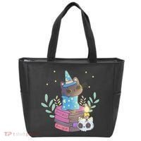 Cute Halloween Witch Cat Tote Bag thumb 0