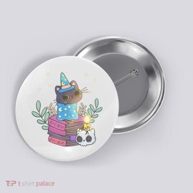 Cute Halloween Witch Cat Button