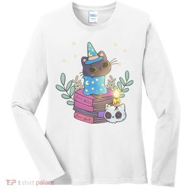 Cute Halloween Witch Cat Women's Long Sleeve Shirt
