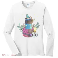 Cute Halloween Witch Cat Women's Long Sleeve Shirt thumb 0
