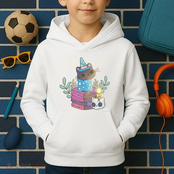 Cute Halloween Witch Cat Kids Hoodie