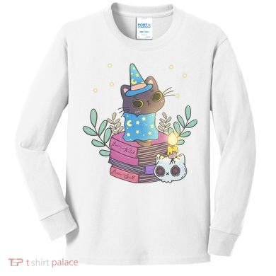 Cute Halloween Witch Cat Kids Long Sleeve Shirt