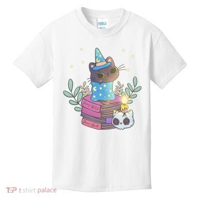 Cute Halloween Witch Cat Kids T-Shirt