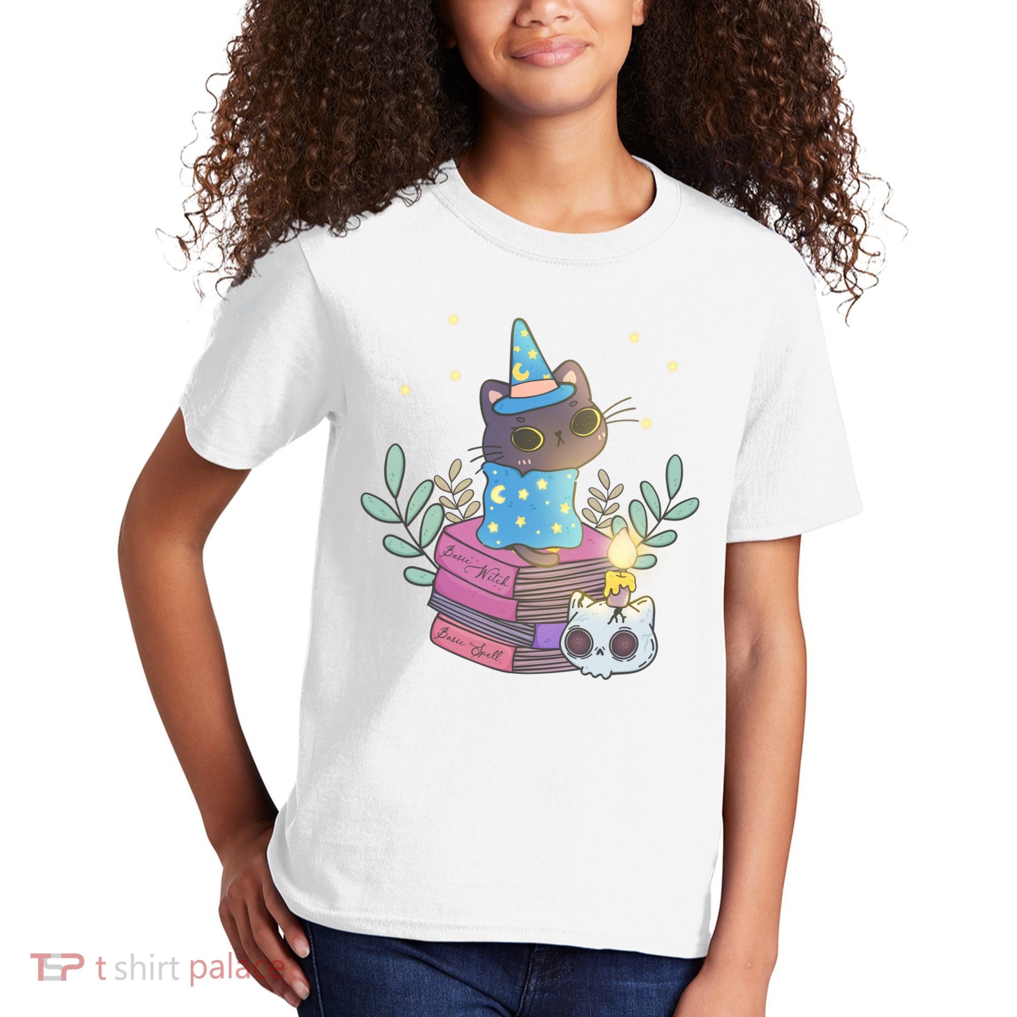 Cute Halloween Witch Cat Kids T-Shirt