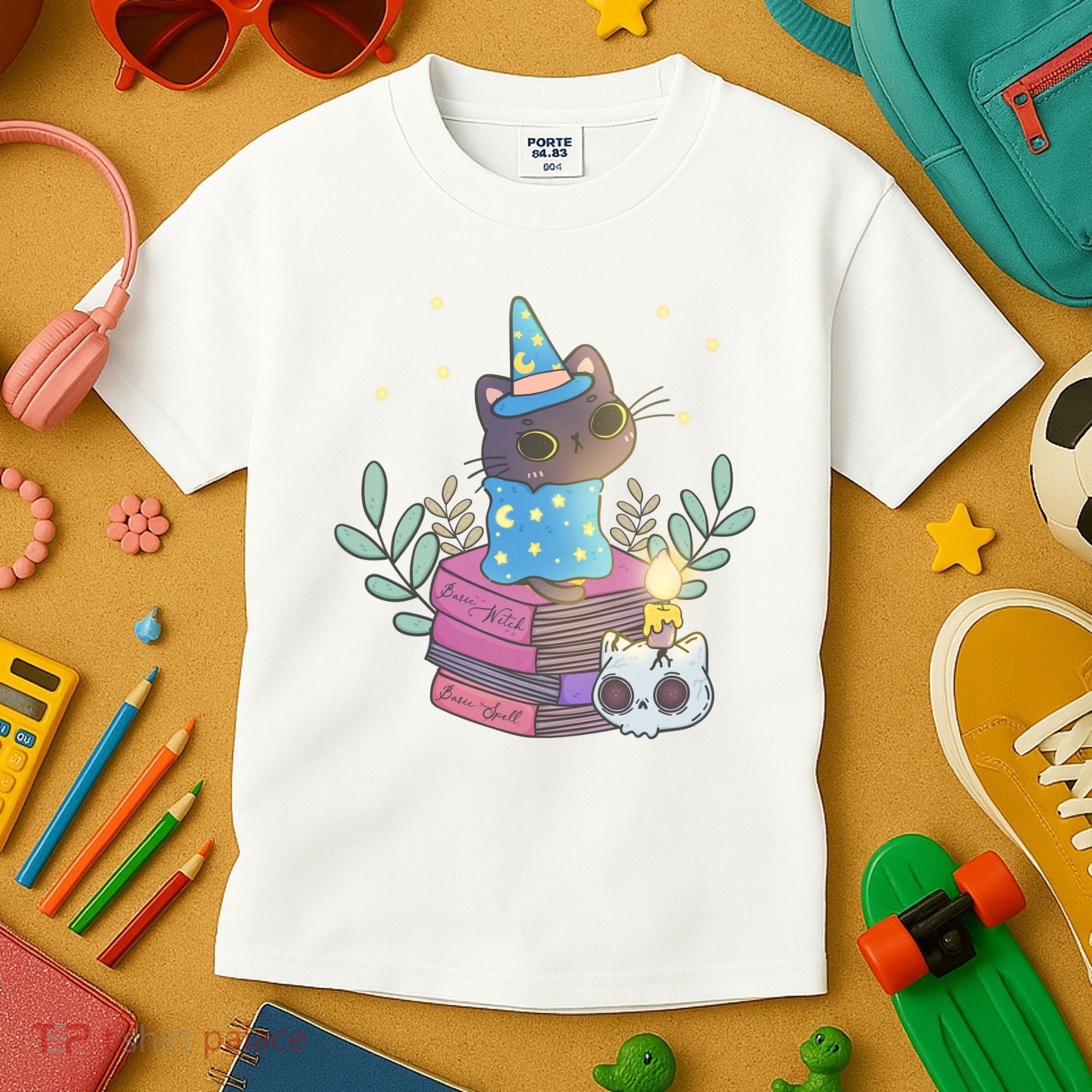 Cute Halloween Witch Cat Kids T-Shirt