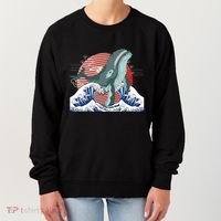 cute Humpback whale waves sea Japanese style Women's Sweatshirt thumb 0