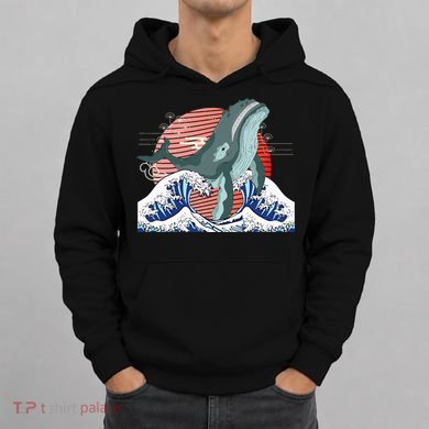 cute Humpback whale waves sea Japanese style Hoodie