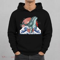cute Humpback whale waves sea Japanese style Hoodie thumb 0