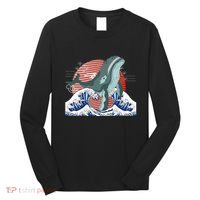 cute Humpback whale waves sea Japanese style Long Sleeve Shirt thumb 0