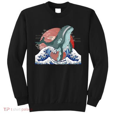 cute Humpback whale waves sea Japanese style Sweatshirt