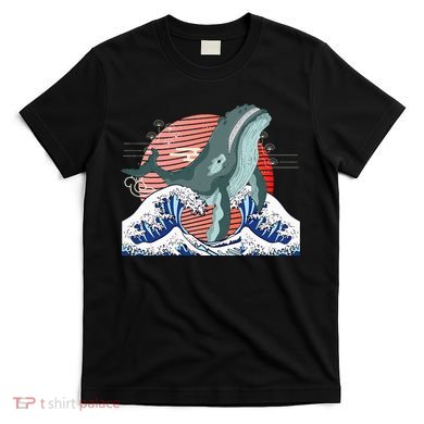 cute Humpback whale waves sea Japanese style T-Shirt