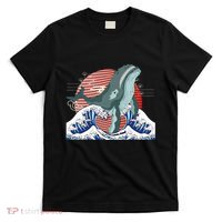 cute Humpback whale waves sea Japanese style T-Shirt thumb 0