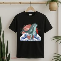 cute Humpback whale waves sea Japanese style T-Shirt thumb 2