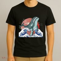 cute Humpback whale waves sea Japanese style T-Shirt thumb 3