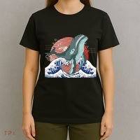 cute Humpback whale waves sea Japanese style T-Shirt thumb 4