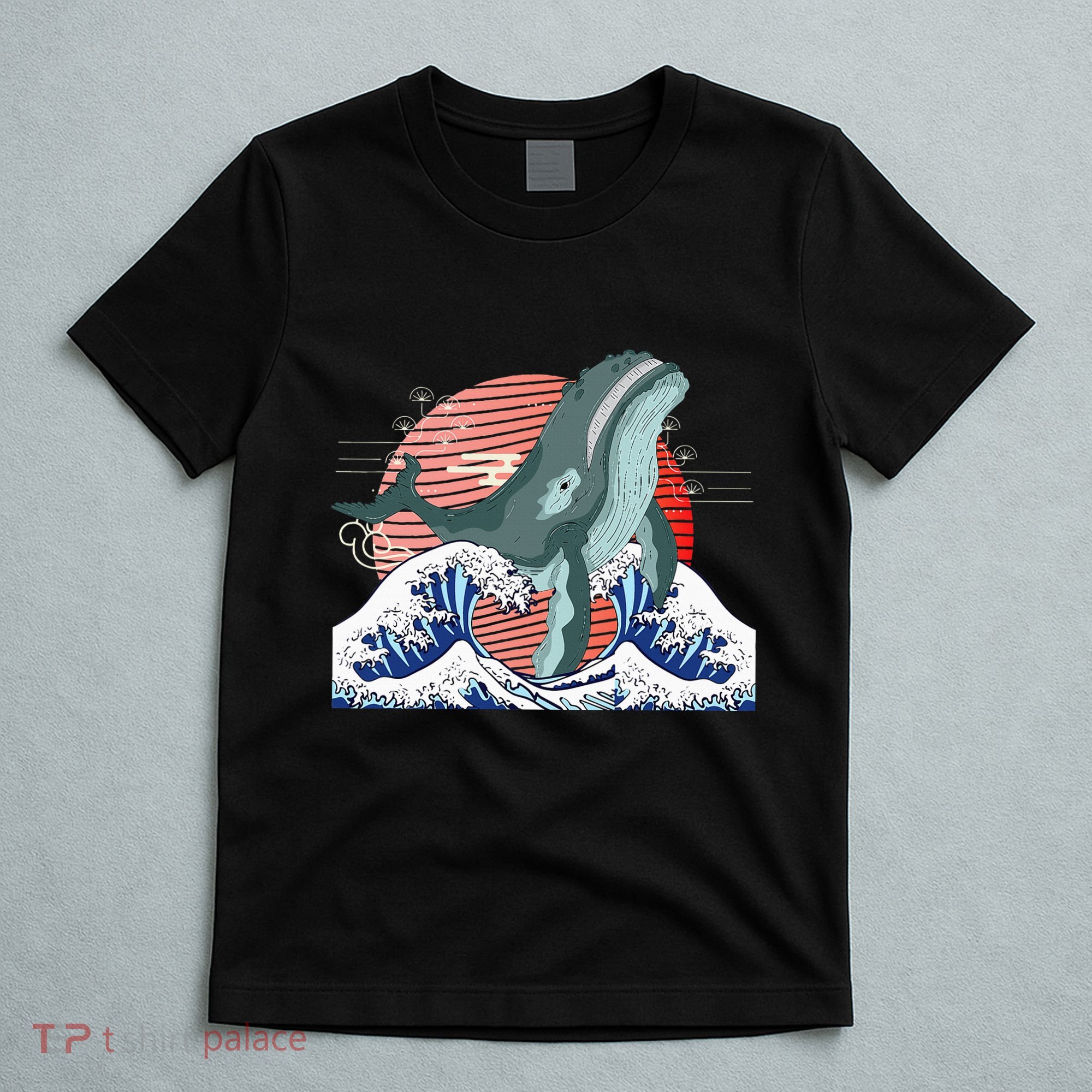 cute Humpback whale waves sea Japanese style T-Shirt