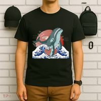 cute Humpback whale waves sea Japanese style T-Shirt thumb 6