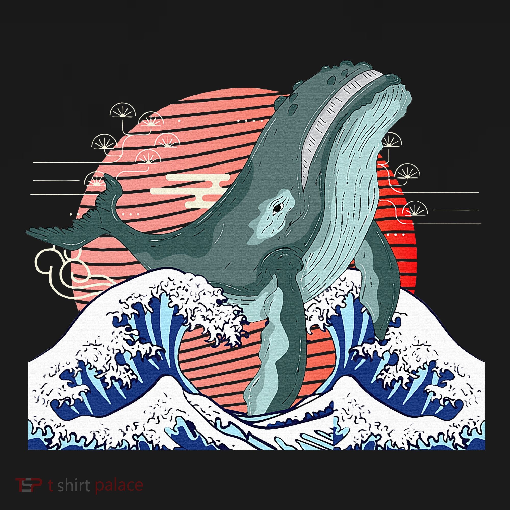 cute Humpback whale waves sea Japanese style Bucket Hat