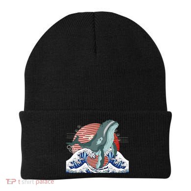 cute Humpback whale waves sea Japanese style Beanie