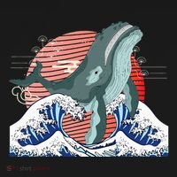 cute Humpback whale waves sea Japanese style Pajama Set thumb 2
