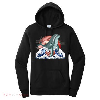 cute Humpback whale waves sea Japanese style Women's Hoodie