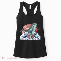 cute Humpback whale waves sea Japanese style Women's Tank Top thumb 0